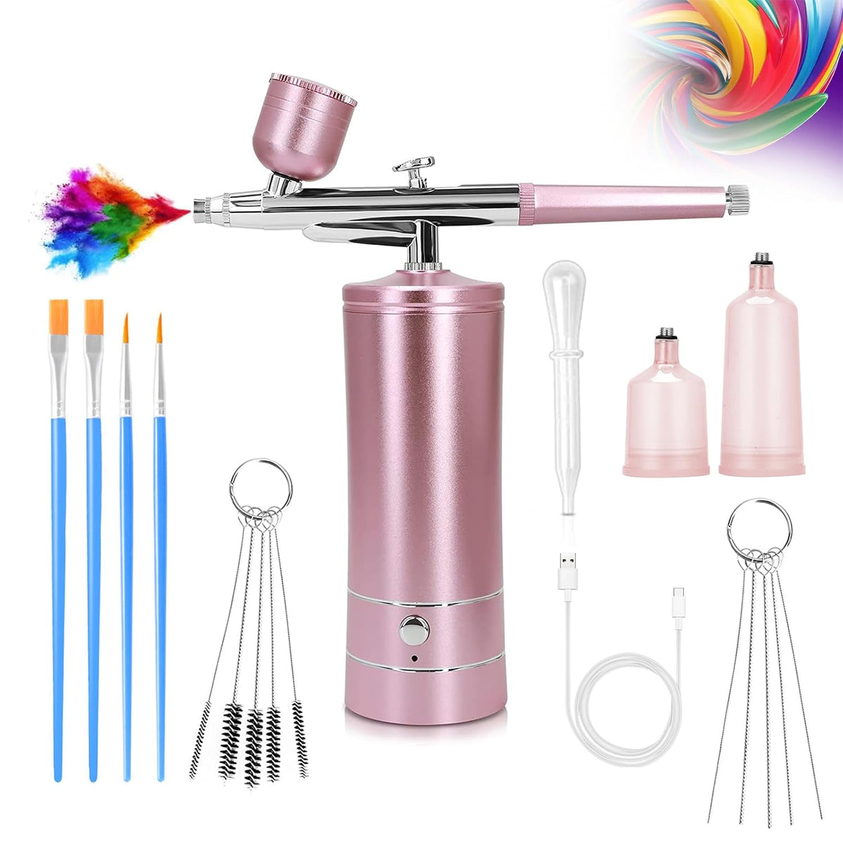 Kit de aerógrafo con compresor de aire, dijes de uñas, cepillo de a...