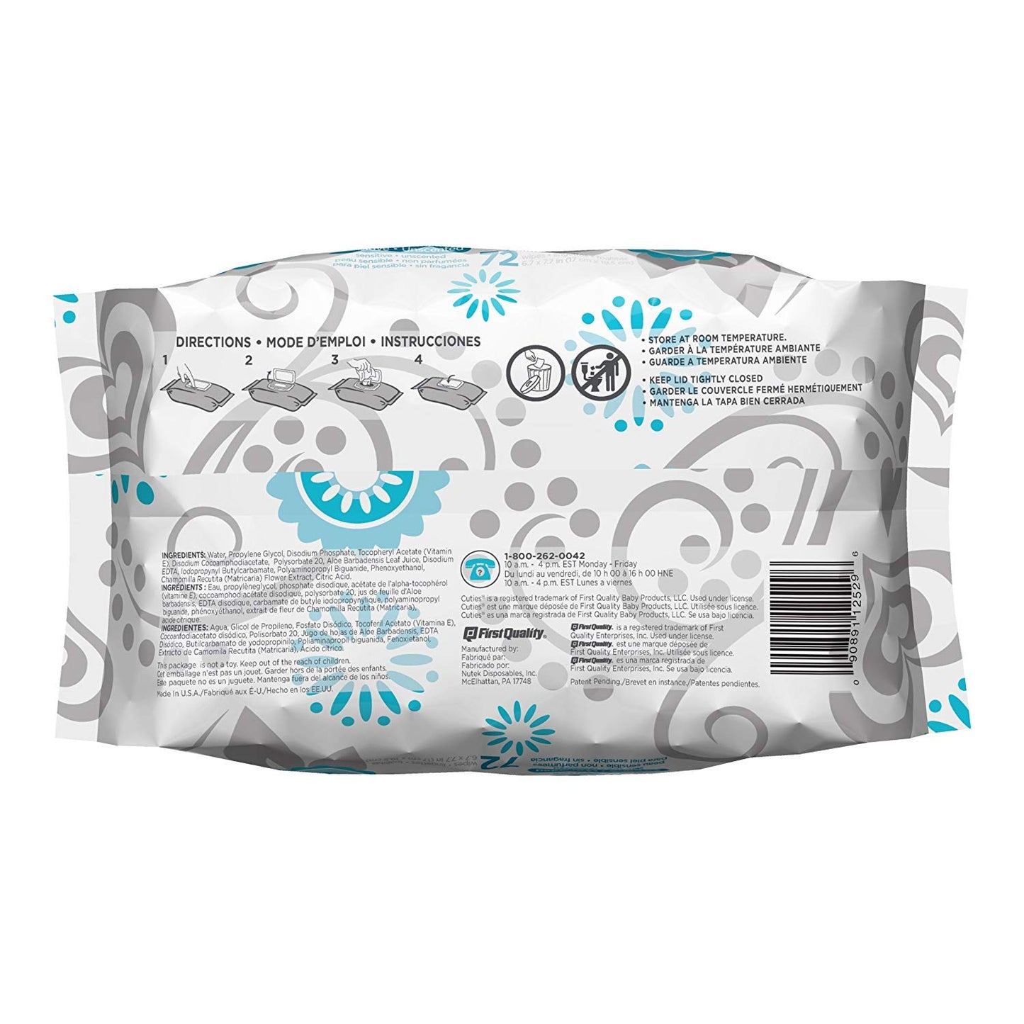 Cuties Toallitas prémium para bebés, sensibles sin perfume, 72 unidades