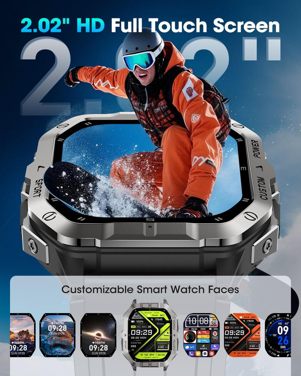 Relojes inteligentes militares para hombres, Smartwatch FitnessTrac...