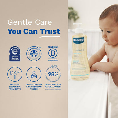 Mustela Stelatopia Aceite Limpiador para Piel con Tendencia al Eczema - Jabón para el Cuerpo del Bebé con Aceite Natural de Aguacate y Girasol - Esenciales de Cuidado de la Piel Familiar - Verificado