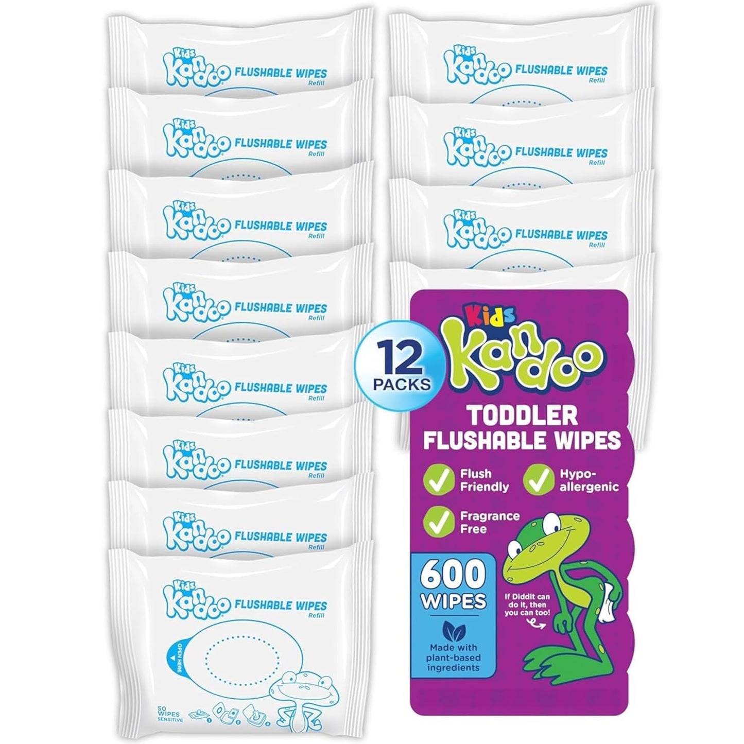 Kandoo Bacinilla enjuagable biodegradable para enseñar a niños y Toallitas húmedas con loción humectante Repuestos, Aroma a melón, 100 unidades (paquete de 6), 814521010055, 6, 6