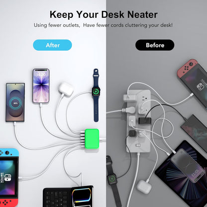 Cargador rápido USB C, 100W GaN estación de carga de 6 puertos tipo...
