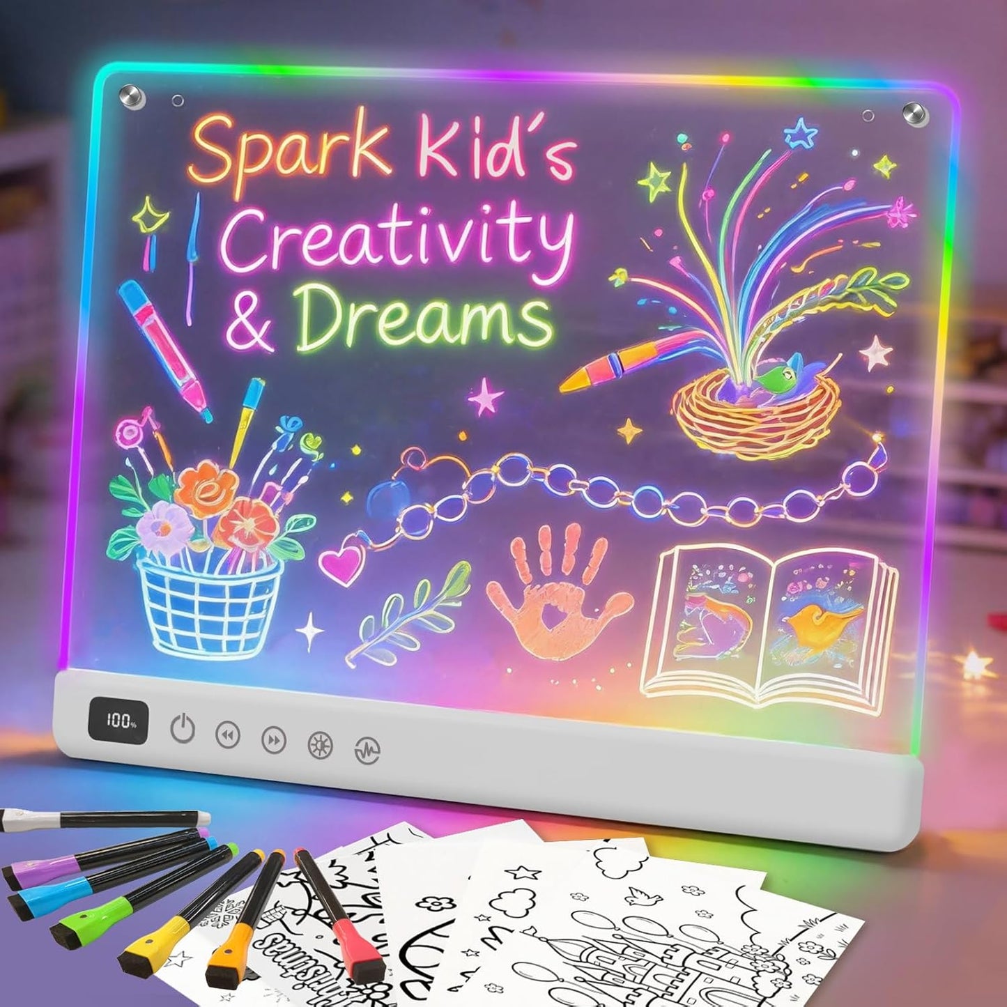 Lumiboard Tablero de dibujo LED con 13 efectos de luz, 16 pulgadas,...