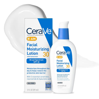 CeraVe AM Loción hidratante facial con SPF 30, hidratante facial si...