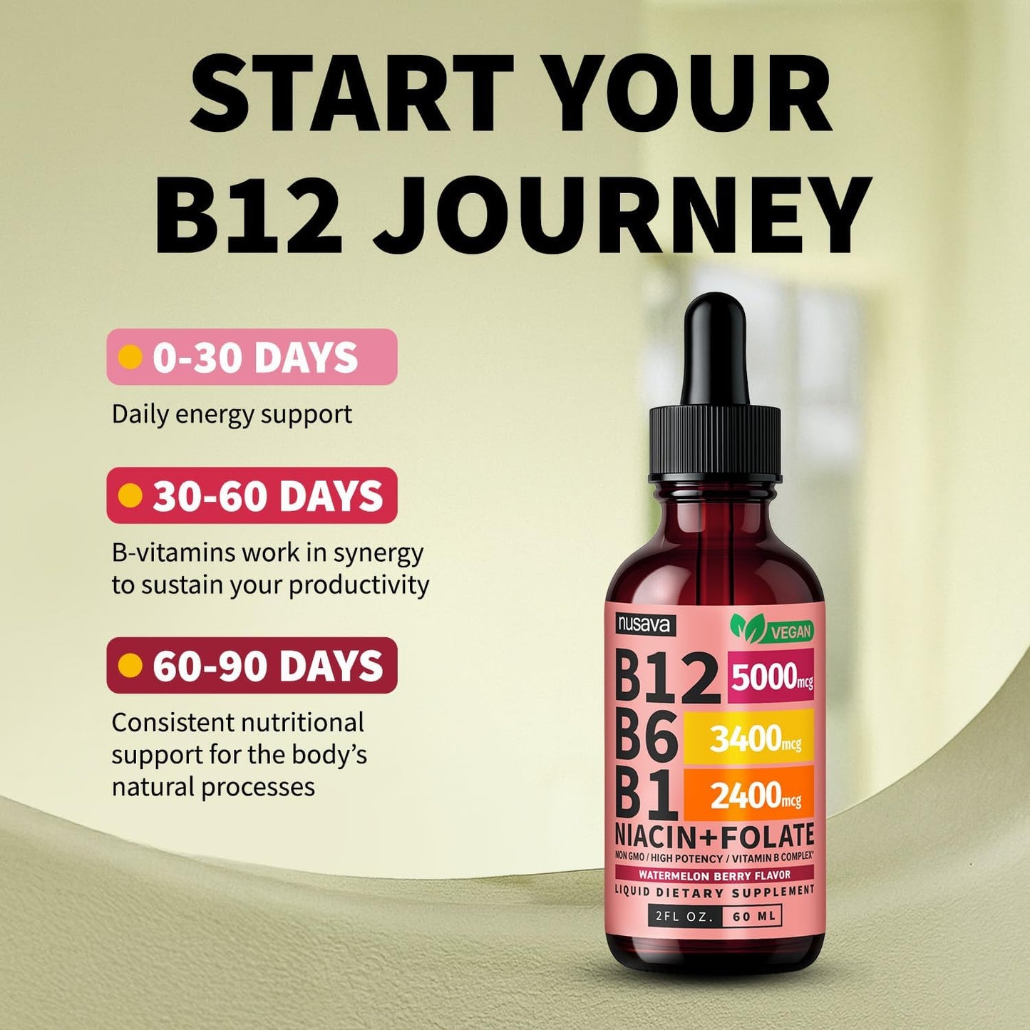 (Paquete de 2) Gotas líquidas de vitamina B12 y B6, complejo de vit...