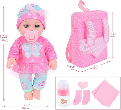 DONTNO Muñeca de bebé de 12 pulgadas con ropa y mochila, muñeca Reb...