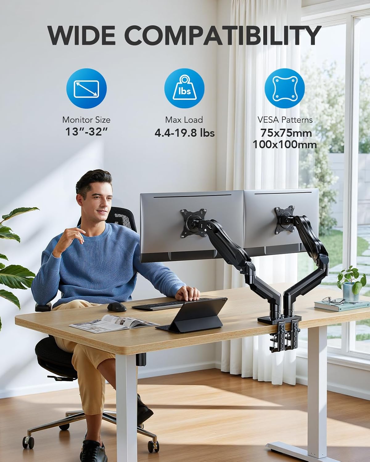 HUANUO FlowLift™ Soporte para monitor doble, soporte de escritorio...