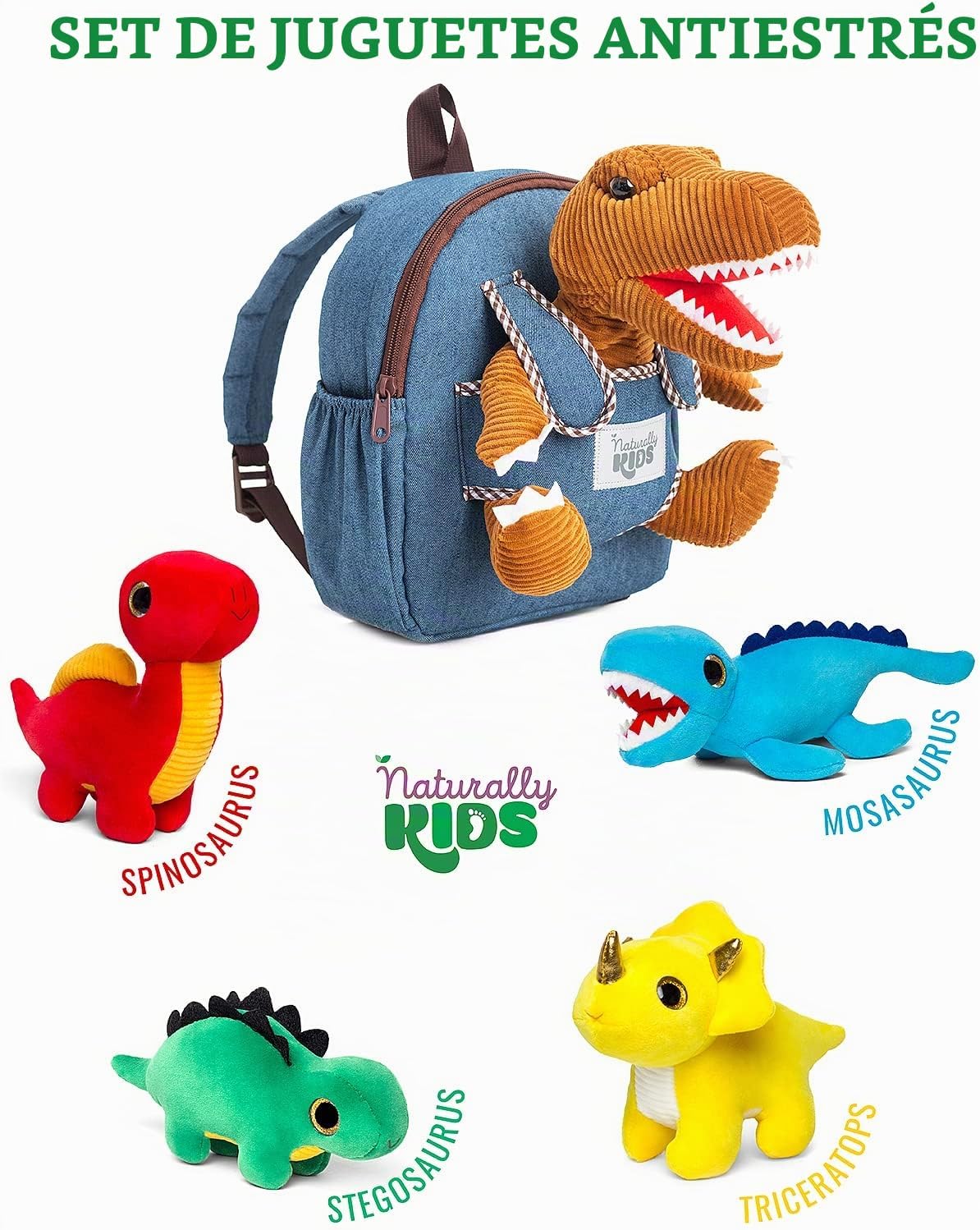 Naturally KIDS Mochila de dinosaurio para niños pequeños con juguet...