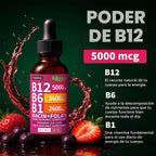 NUSAVA Vitamina B12 5000mcg con gotas líquidas B6 y B1, Acai de fre...