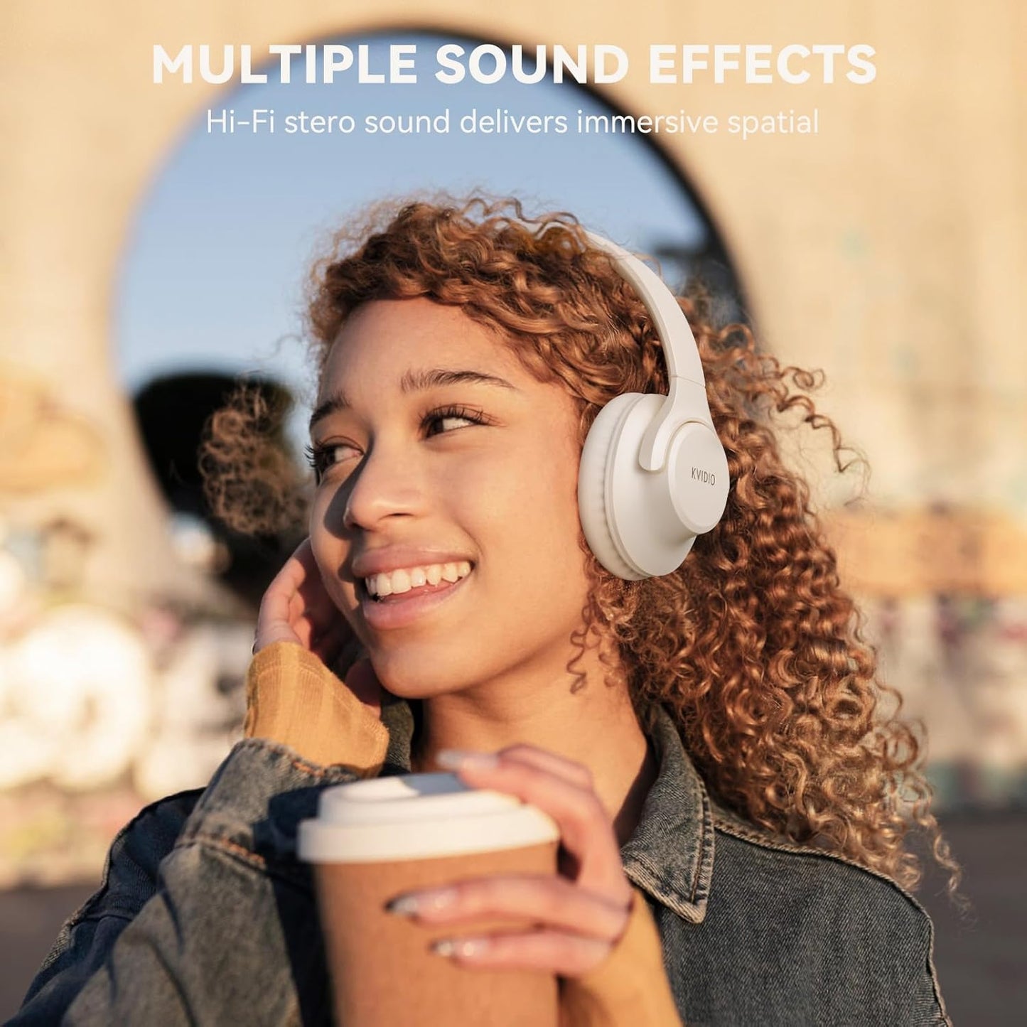 KVIDIO Auriculares Bluetooth sobre la oreja, 65 horas de reproducci...
