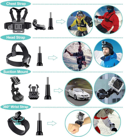 Kit de accesorios de cámara de acción 61 en 1 para GoPro Hero 13 12 11 10 9 8 7 6, GoPro Max, GoPro Fusion, Xiaomi, Insta360, DJI Osmo Action, AKASO APEMAN, Campark, SJCAM