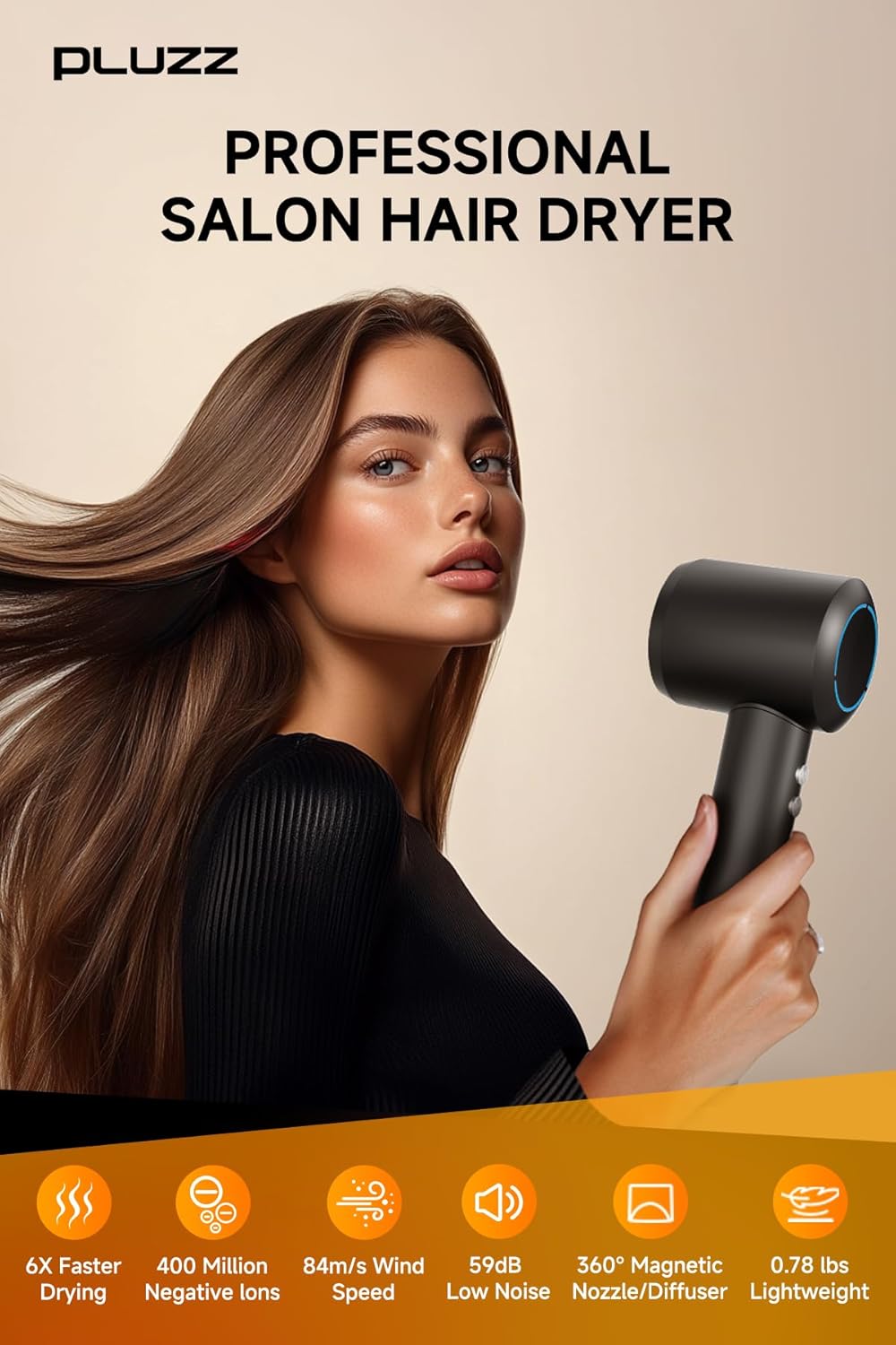 Secador de pelo con peine y accesorio difusor para cabello rizado,...