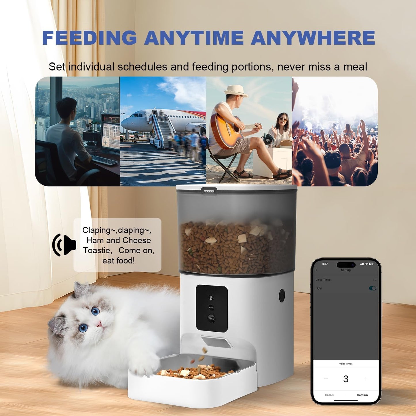 ANDOLL HOME Comedero automático para gatos 2.4G\/5G, dispensador de...