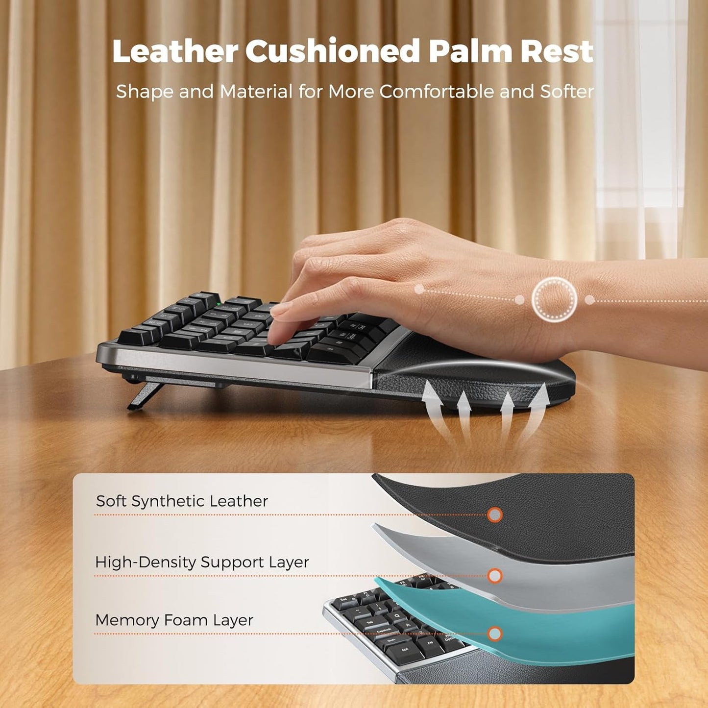 MEETION Combo ergonómico de teclado y mouse inalámbrico, teclado compacto curvado de 2.4 G con reposamanos acolchado, mouse inalámbrico ajustable de 4 niveles DPI para Windows/Mac/Escritorio/PC
