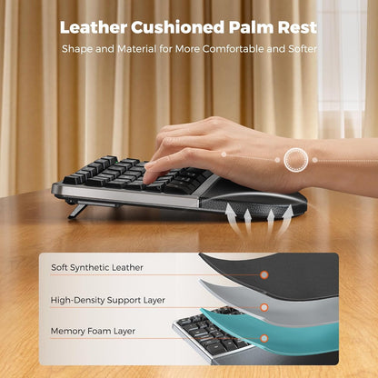 MEETION Combo ergonómico de teclado y mouse inalámbrico, teclado compacto curvado de 2.4 G con reposamanos acolchado, mouse inalámbrico ajustable de 4 niveles DPI para Windows/Mac/Escritorio/PC