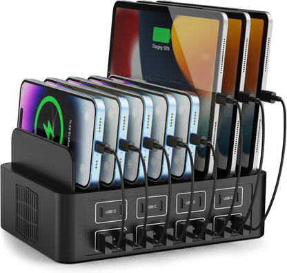 Estación de carga de 150W/35A para múltiples dispositivos, RUANSZZ Estación de carga rápida de 16 puertos USB-C, Organizador de carga múltiple compatible con teléfono celular, iPad, Kindle, tableta y