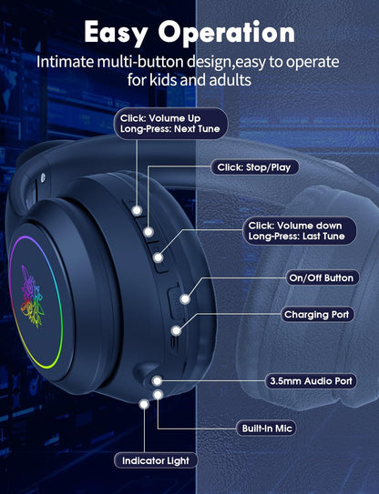 ONITOON Auriculares Bluetooth con orejas de gato para niños y adult...
