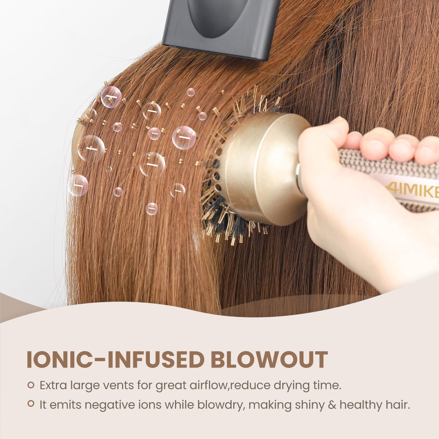 AIMIKE Juego de cepillos para el cabello, cepillo redondo de cerámica nano térmica y tecnología iónica con cerdas de jabalí para secar con soplado, mejorar la textura para peinar, rizar y brillar,
