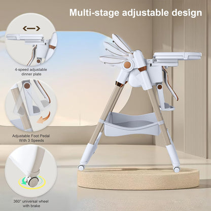 SmartEdge Silla alta para bebé 3 en 1 con ruedas, sillas altas pleg...