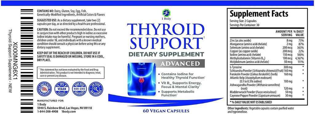 Suplemento con yodo para tiroides, fórmula para metabolismo, energí...
