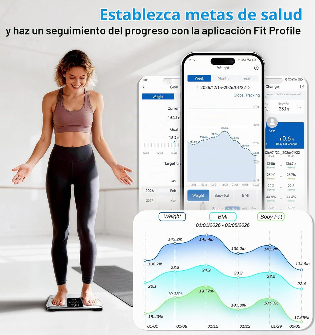 Báscula GE para peso corporal: grasa corporal, IMC, masa muscular,...
