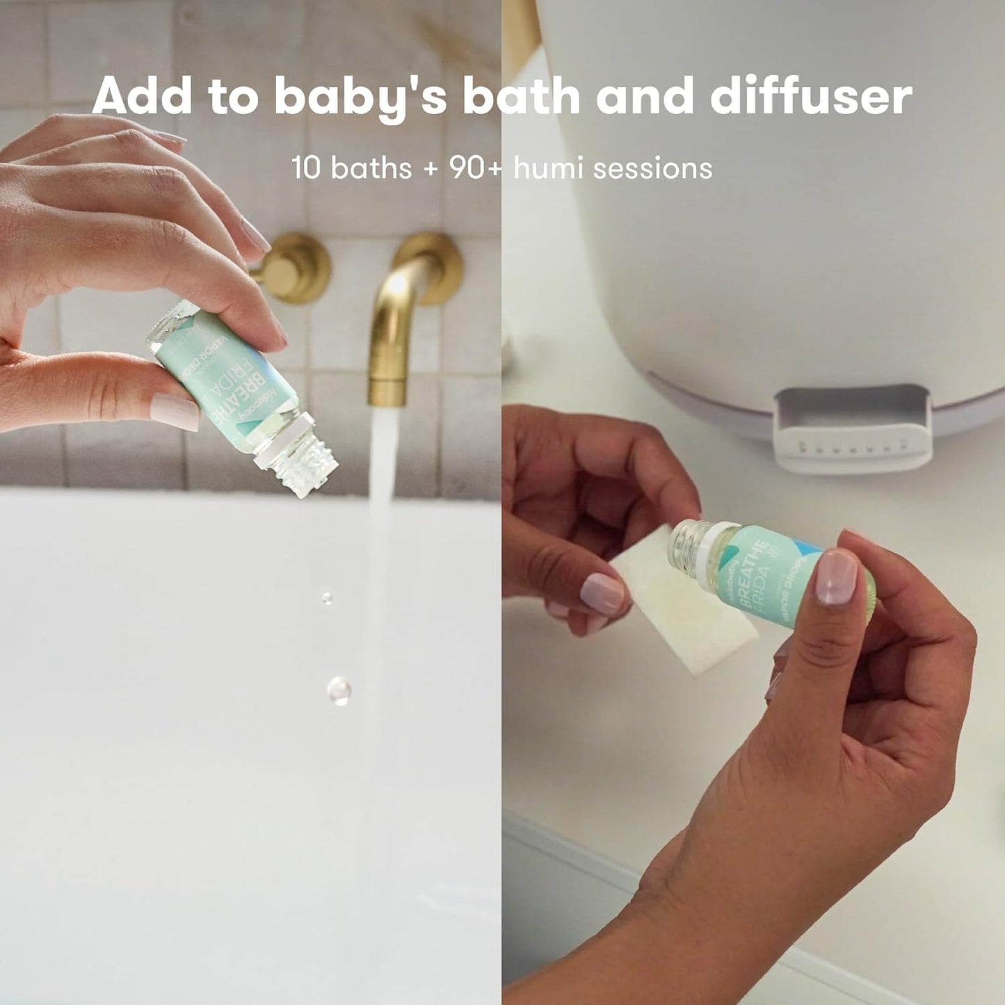Frida Baby Breathefrida Gotas de Baño de Vapor, Alivio de la Congestión del Bebé con Aceite Esencial de Eucalipto para Humidificador, Aceite de Aromaterapia Ayuda al Bebé a Respirar Fácilmente