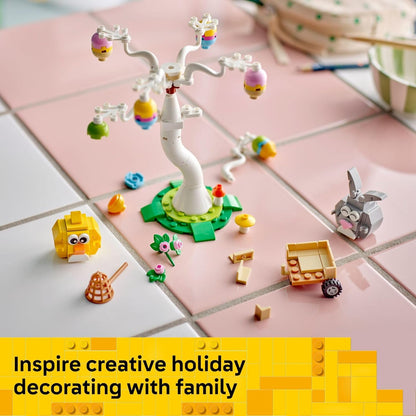 LEGO Juguete de construcción de caza de huevos de conejo de Pascua y pollito para niñas y niños, juego de simulación de primavera para niños a partir de 8 años, relleno de canasta o idea de regalo