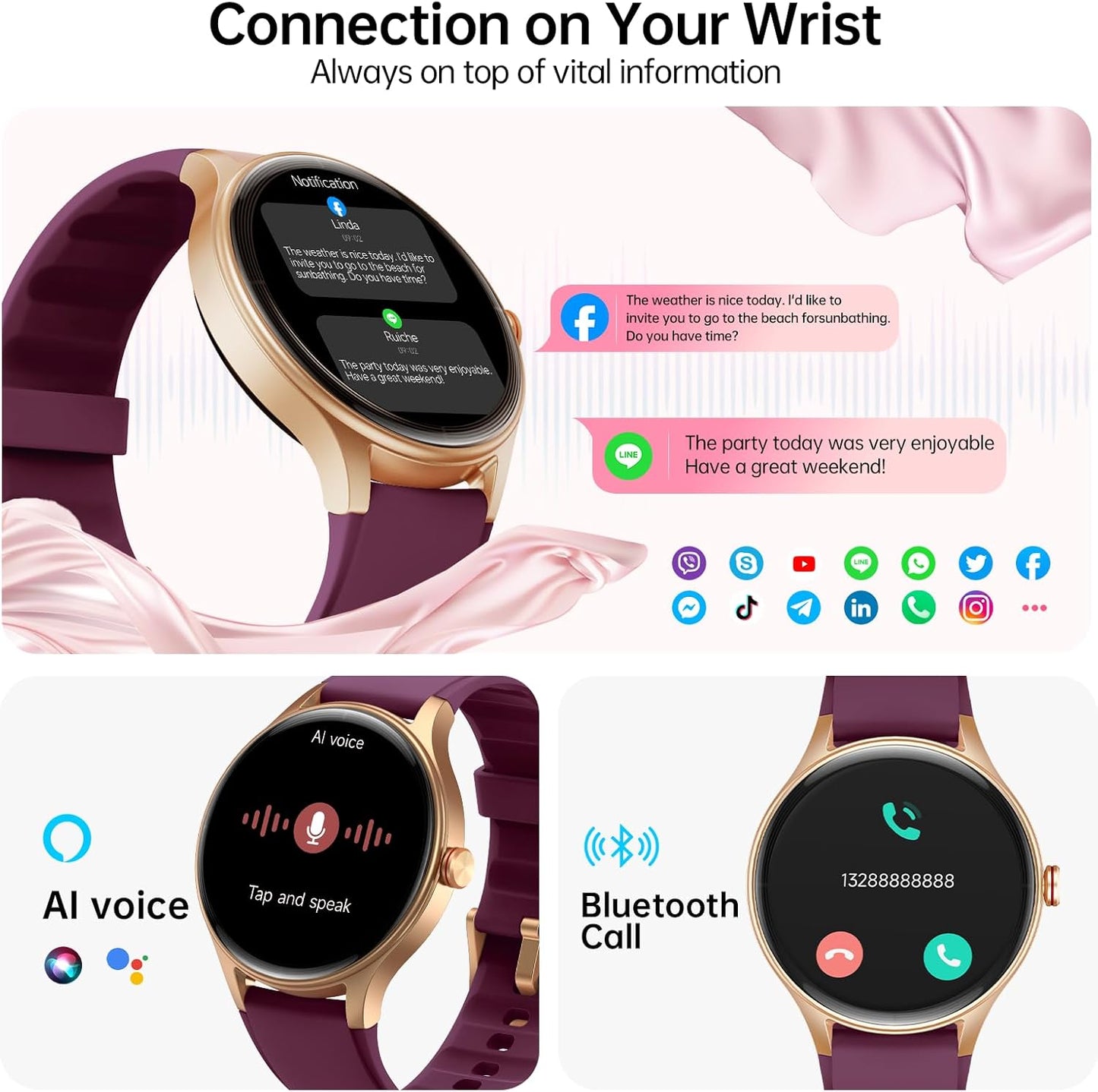 Woneligo Reloj inteligente para mujer, reloj AMOLED de fitness con...
