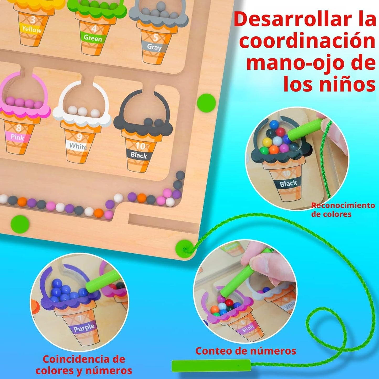 MTYOKILN Laberinto magnético de colores y números, tablero de rompe...