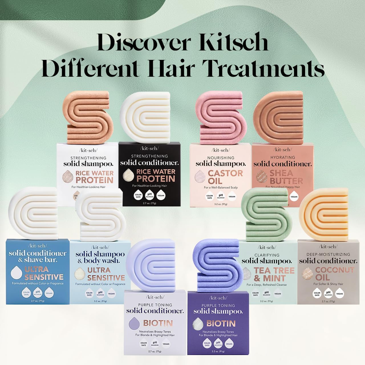 Kitsch Rosemary & Biotin Shampoo and Conditioner Set for Hair Growth - Barra de champú y acondicionador fortalecedor, espesante y voluminizadora, sin parabenos, sulfatos ni silicona, fabricado en Estados Unidos, paquete de 2