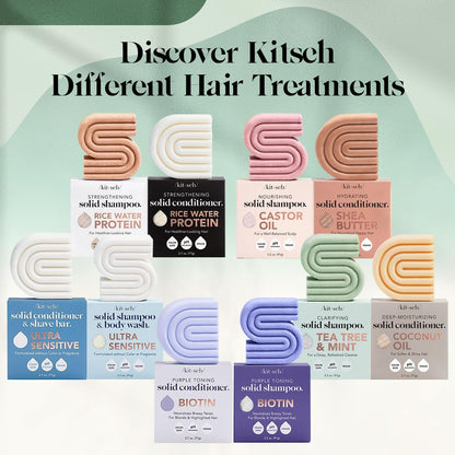 Kitsch Rosemary & Biotin Shampoo and Conditioner Set for Hair Growth - Barra de champú y acondicionador fortalecedor, espesante y voluminizadora, sin parabenos, sulfatos ni silicona, fabricado en Estados Unidos, paquete de 2
