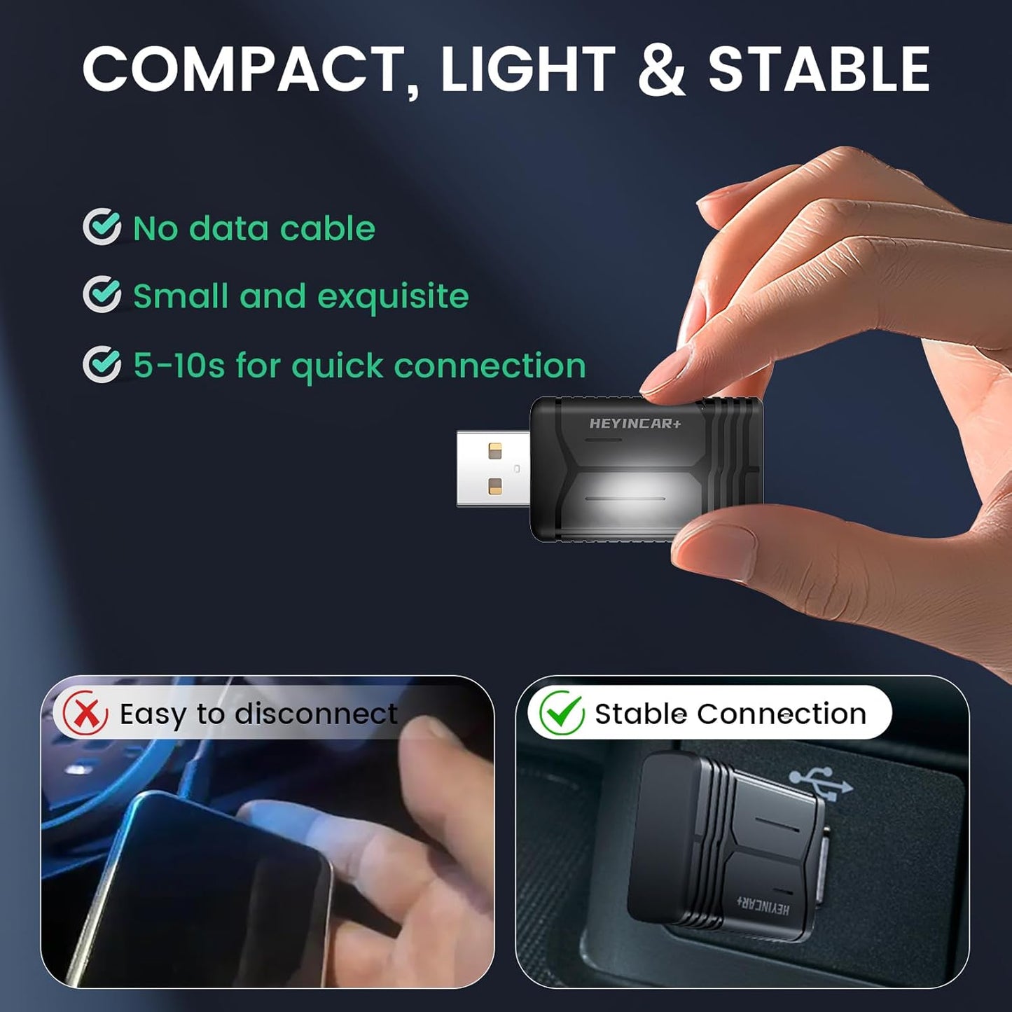 H-Air - Adaptador inalámbrico CarPlay y Android Auto, actualización 2025, dongle USB Plug & Play, convierte CarPlay Auto con cable a inalámbrico, sin latencia, conexión rápida, para