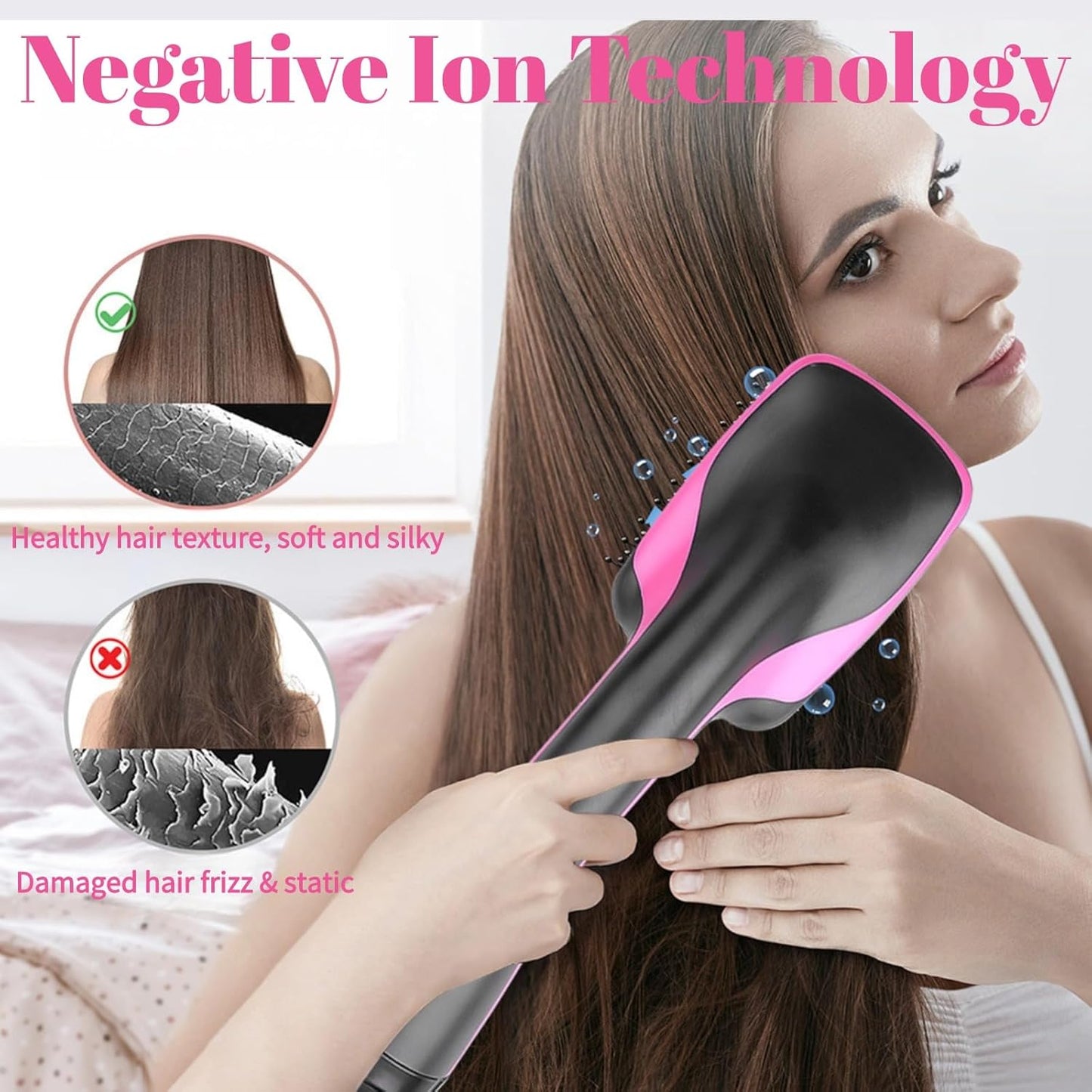 Cepillo iónico de 1 paso para alisar el cabello y secador - Herramienta de peinado de aire caliente de iones negativos para cabello liso - Todo tipo de cabello