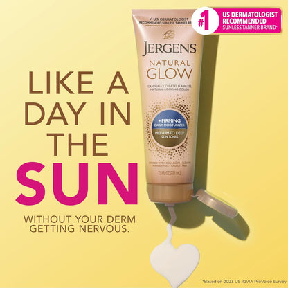 Jergens Glow natural + reafirmante, Tanner, Tanner sin sol para ton...