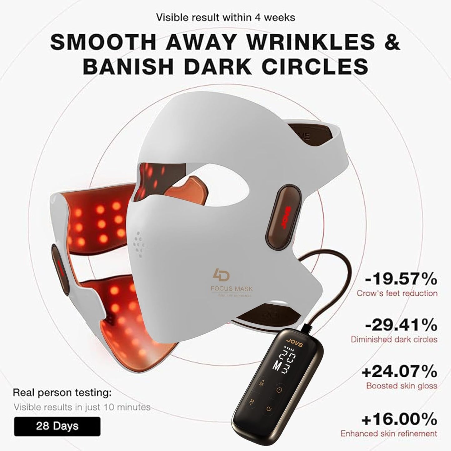 JOVS Máscara de terapia de luz láser para cara (blanco)