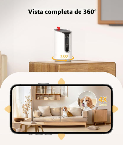 TKENPRO Cámara para mascotas 2K con dispensador de golosinas, cámar...