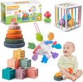 Juguetes Montessori para Bebés - Mordedor de Cuerda, Bloques Apilables, Contenedor de Formas Sensoriales, Diversión para la Hora del Baño Infantil, Juguetes 4 en 1 para Niños y Niñas