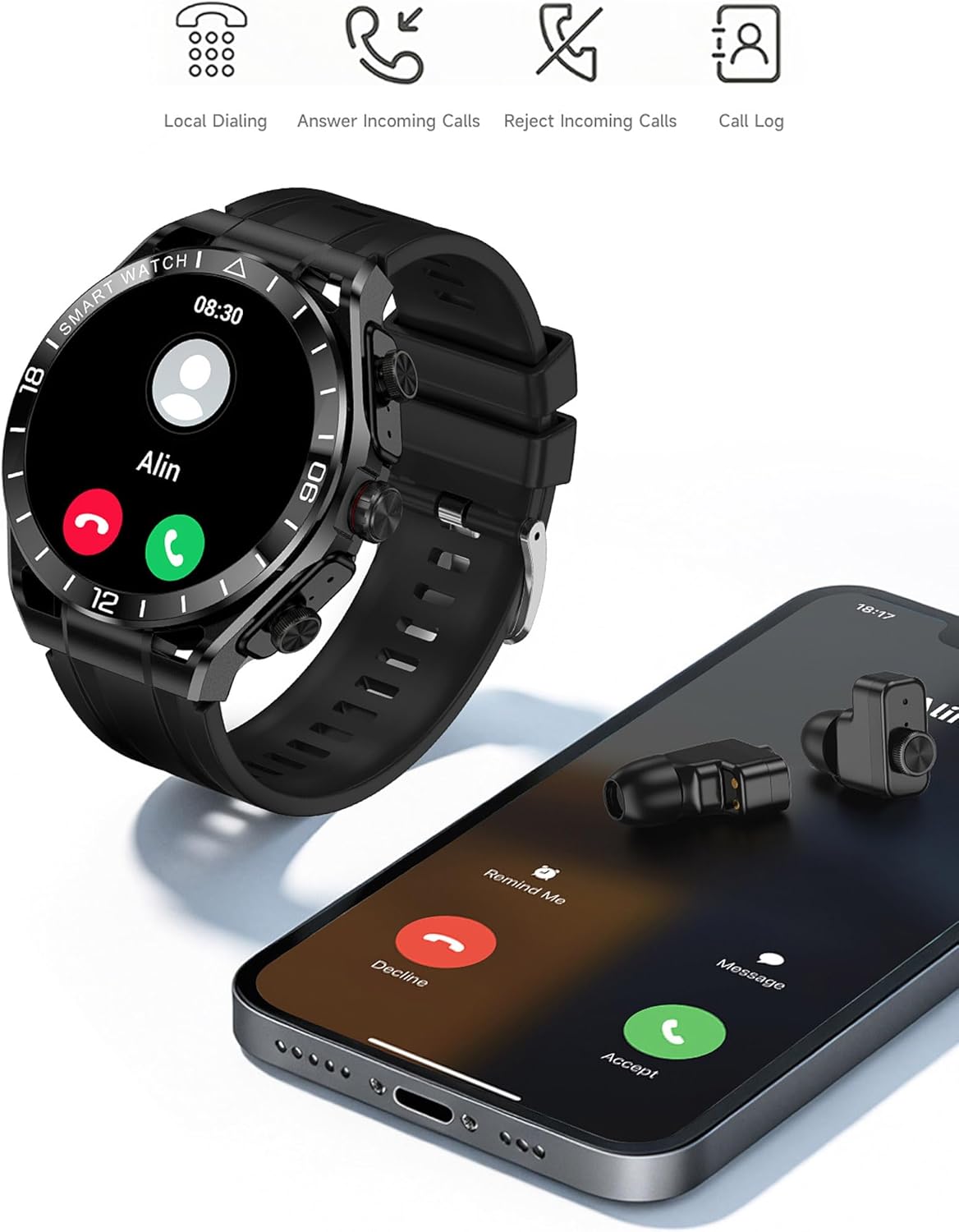 Reloj inteligente con auriculares para hombre, reloj deportivo con...