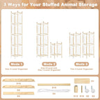 Almacenamiento de animales de peluche de madera, ajustable de 1 a 4...