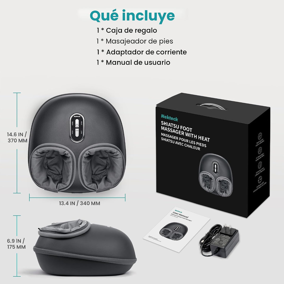 Nekteck Shiatsu - Masajeador de pies con compresión de calor y aire...