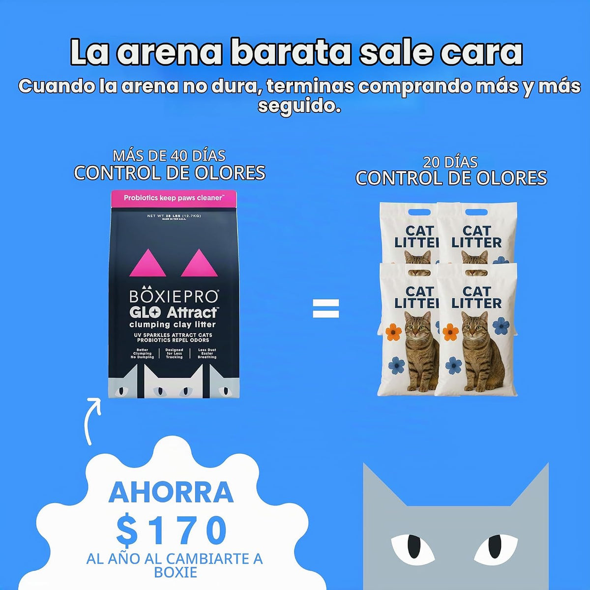 Boxie Glo Attract - Arena para gatos de más de 40 días, control de...