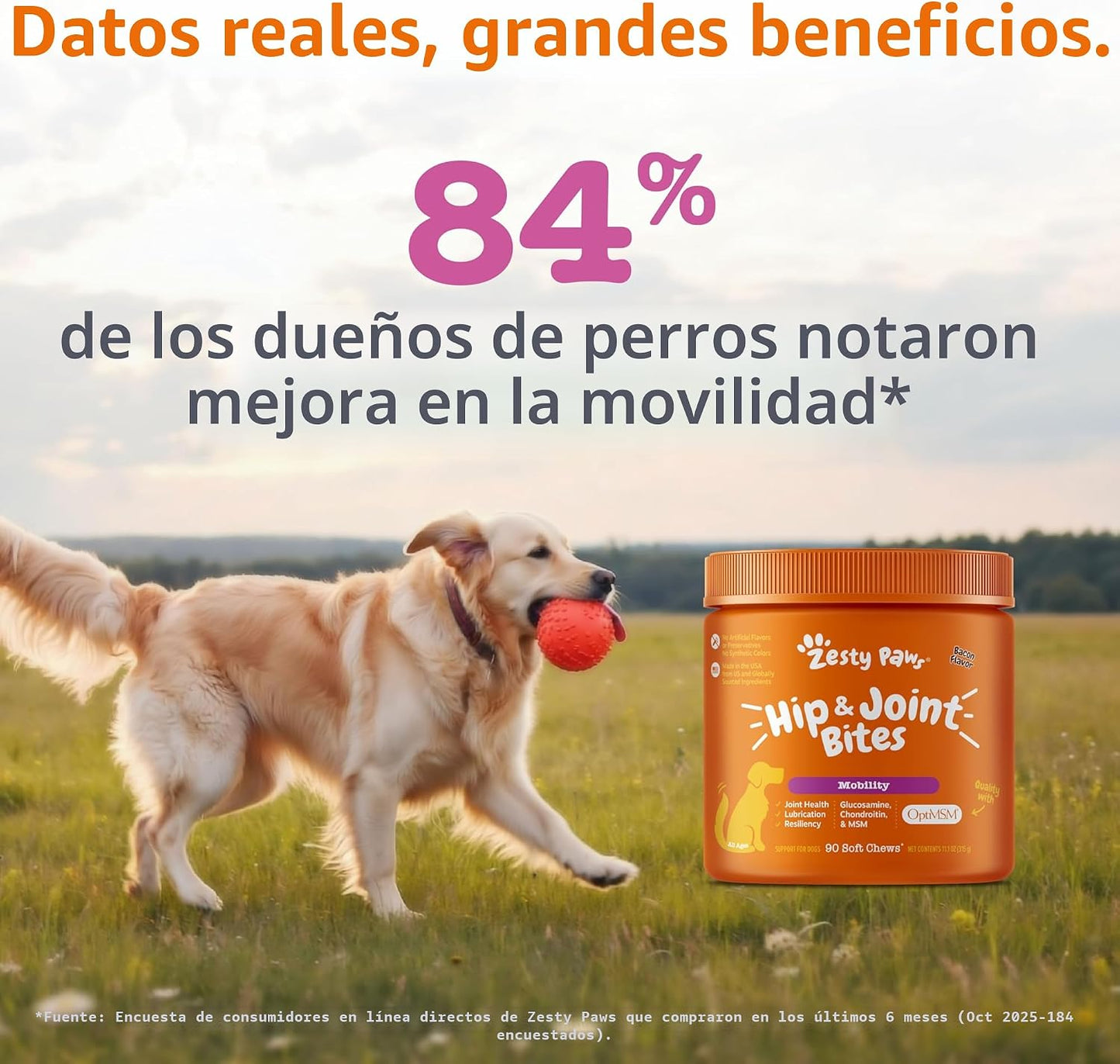 Zesty Paws Mobility Bites Suplemento para articulaciones de perro,...