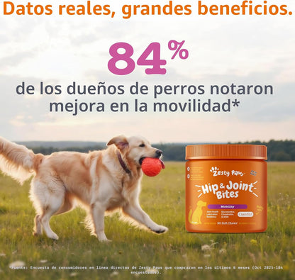 Zesty Paws Mobility Bites Suplemento para articulaciones de perro,...