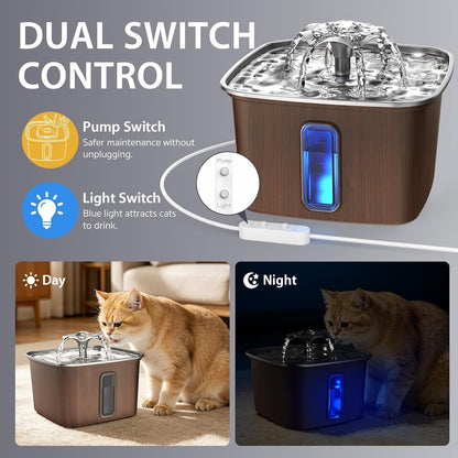 Veken Fuente de agua de acero inoxidable para gatos, fuente automát...