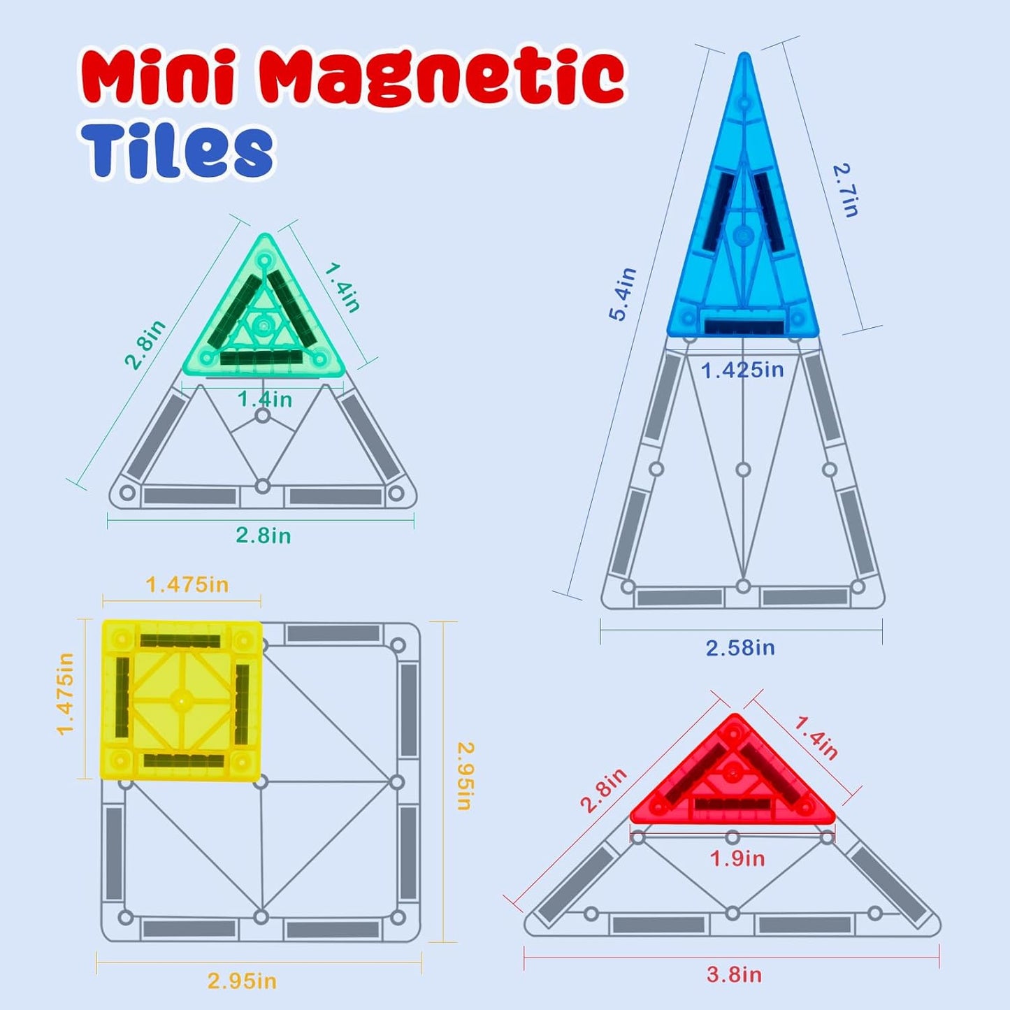 Gemmicc 58 piezas de mini azulejos magnéticos, juguetes de construc...