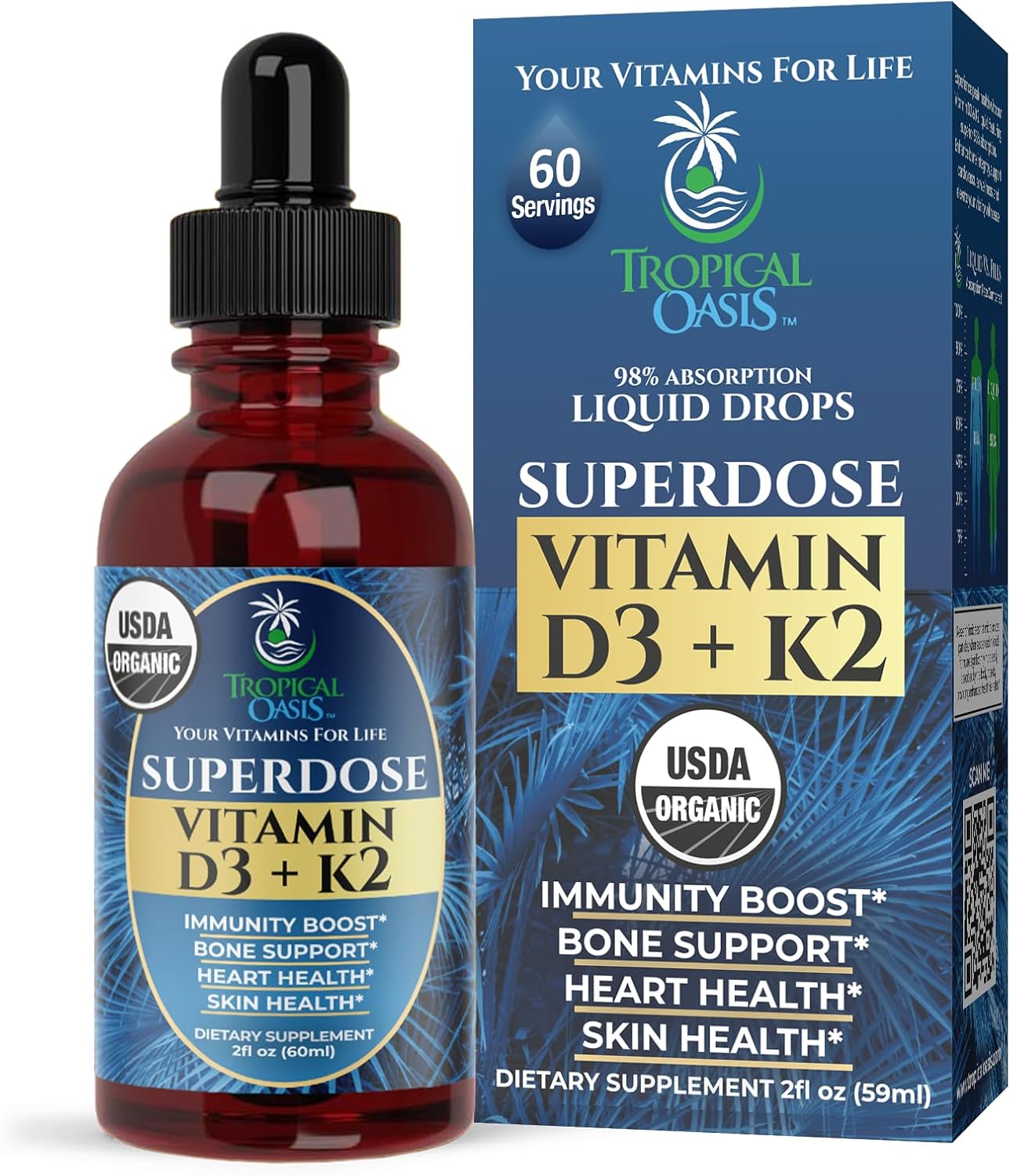 USDA Orgánico Gotas Líquidas de Vitamina D3 K2 para Adultos | Super...