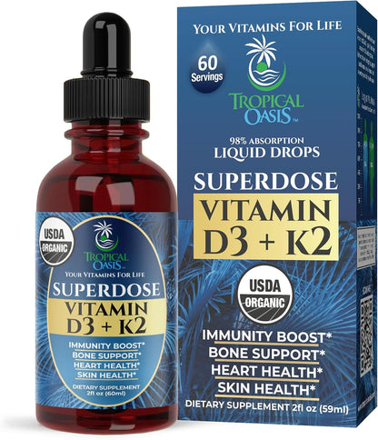 USDA Orgánico Gotas Líquidas de Vitamina D3 K2 para Adultos | Super...
