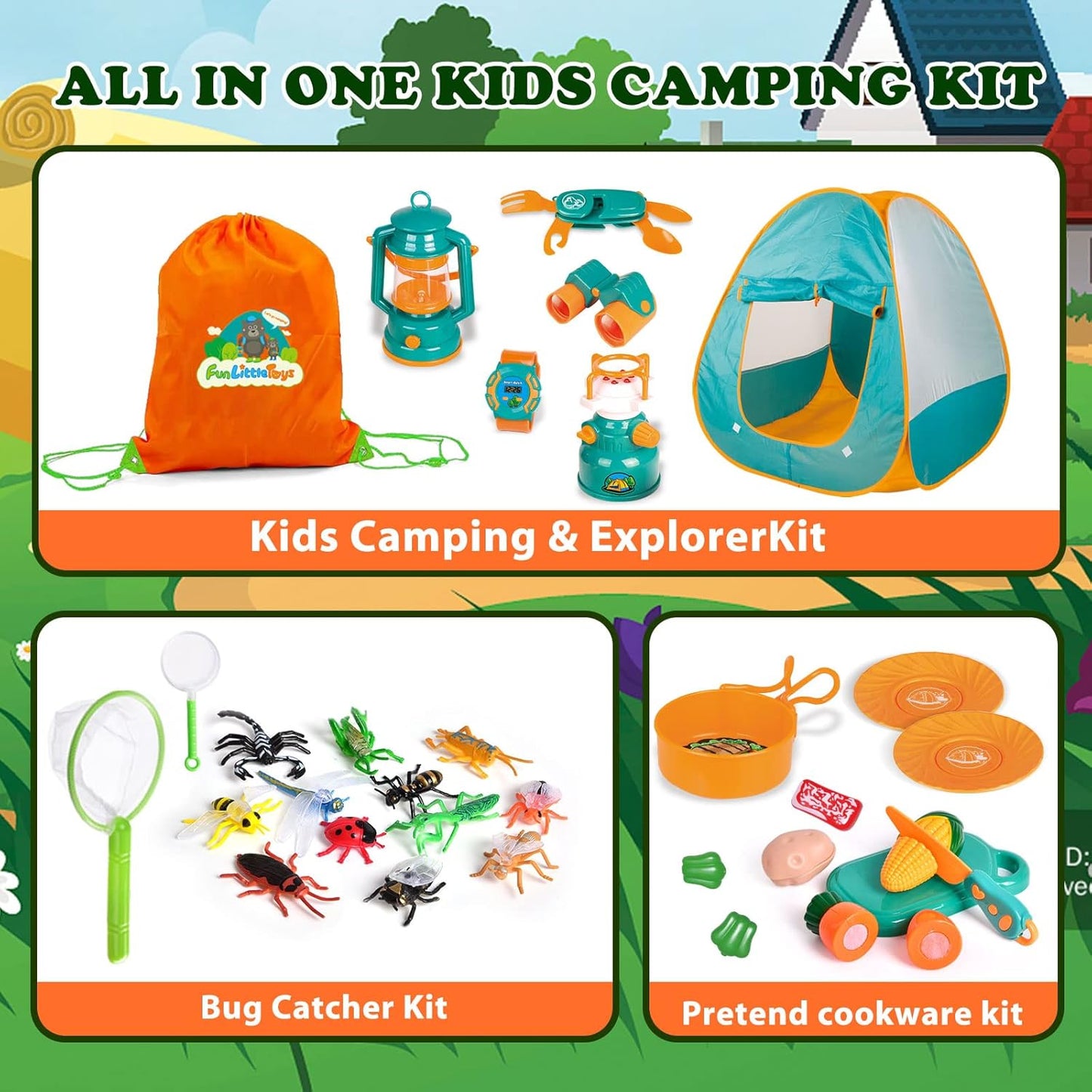 FUN LITTLE TOYS - Juego de camping para niños con tienda de campaña...