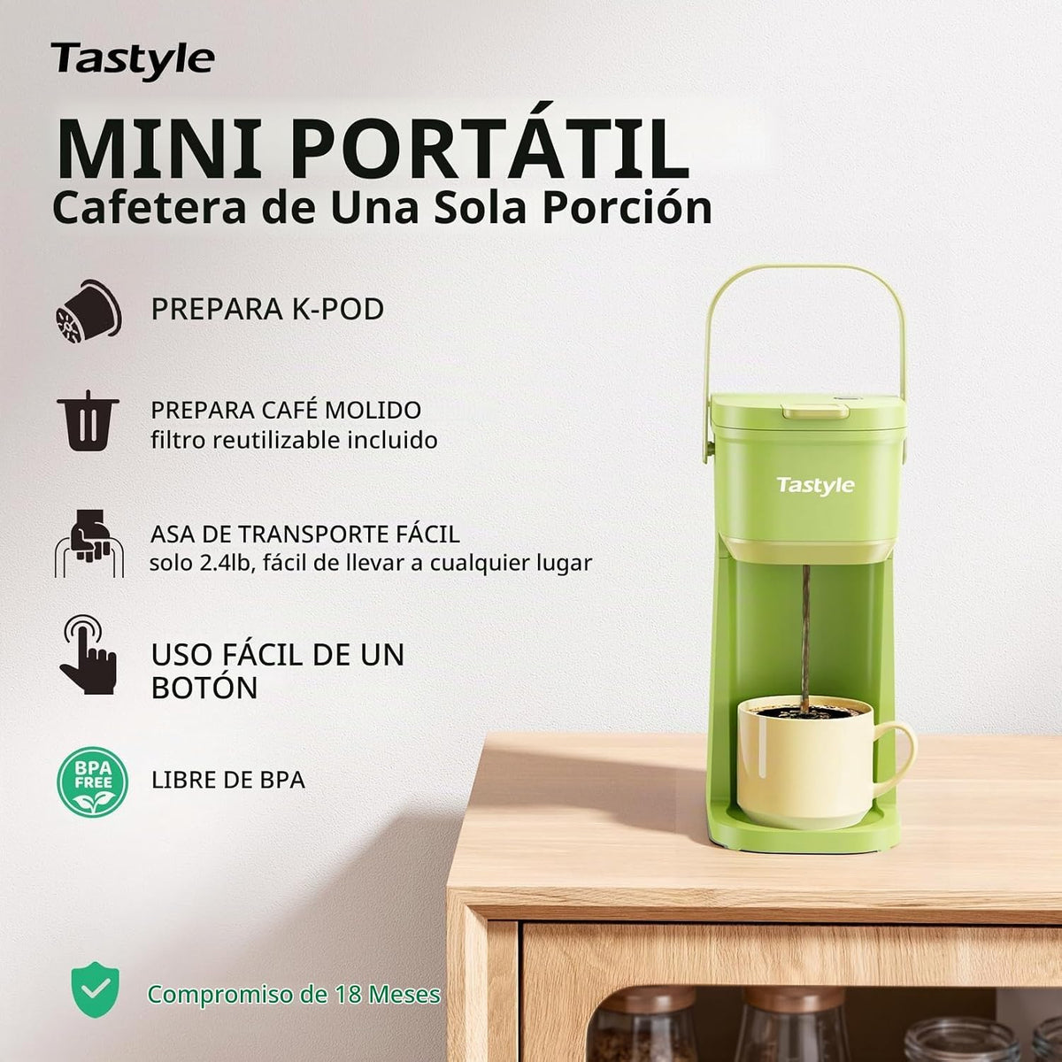 Tastyle Cafetera de Una Sola Porción para Una Taza, para Cápsulas K...