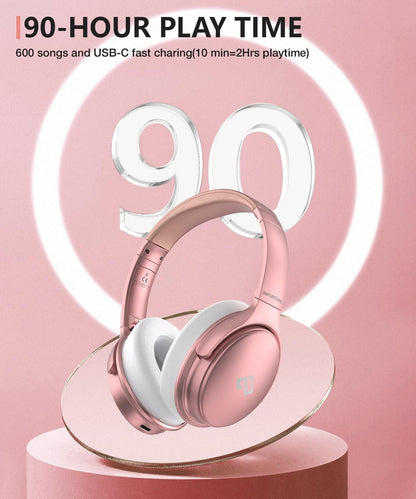 INFURTURE Auriculares rosados sobre la oreja, auriculares Bluetooth...